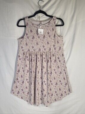 New Emerald Taupe Petals Flowy Floral Free Tank Dress Size Large Sleeveless Mini